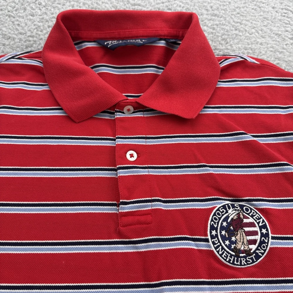 Ralph Lauren Polo Golf Shirt Men Medium Red Striped 2005 US Open Pinehurst No. 2